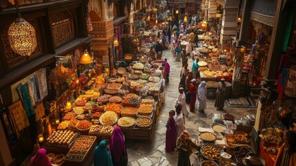 Vibrant Middle Eastern Spice Market, Awe Inspiring Scene