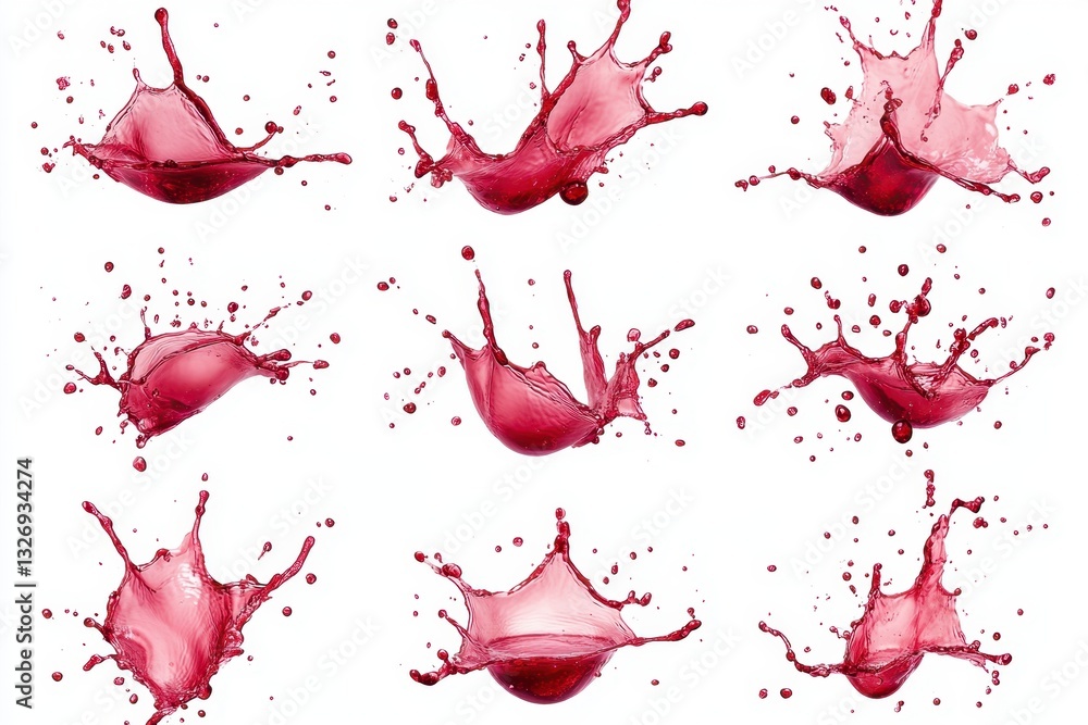 Aufkleber dynamic array of vibrant red liquid splashes frozen in mid air against a pristine white backdrop stu
