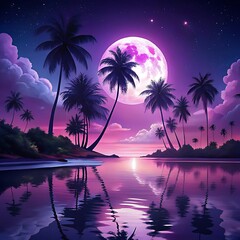 Tropical Sunset with Palm Trees and Ocean View