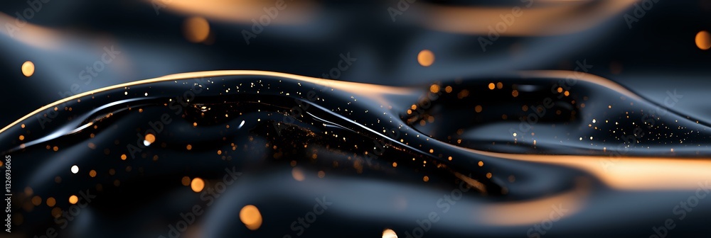 Aufkleber flowing dark waves with glowing orange particles create abstract luxury background pattern. dynamic 