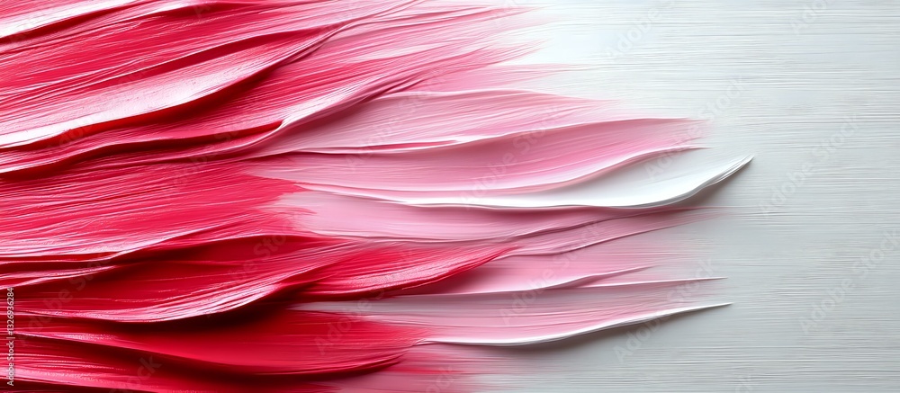 Poster pink and red paper layers creating dynamic waves and shadows against white background, abstract mini