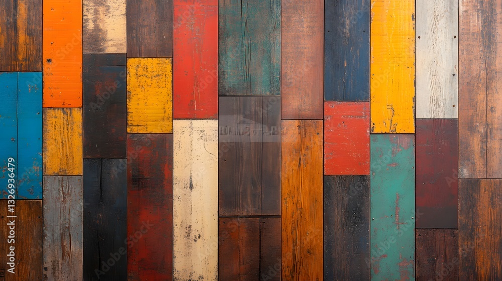 Poster colorful wooden planks background with unique textures and patterns