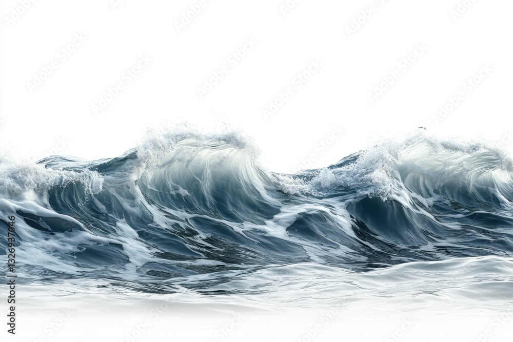 Poster majestic ocean wave cresting with power and grace against a bright white background creating a dynam