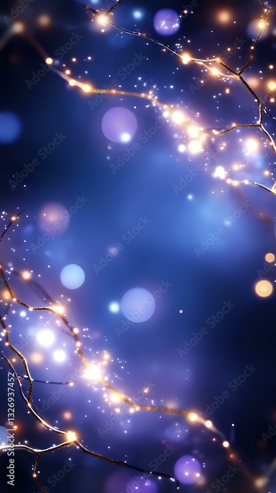 Poster glowing branches with magical lights and bokeh effects on deep blue background create dreamy atmosph