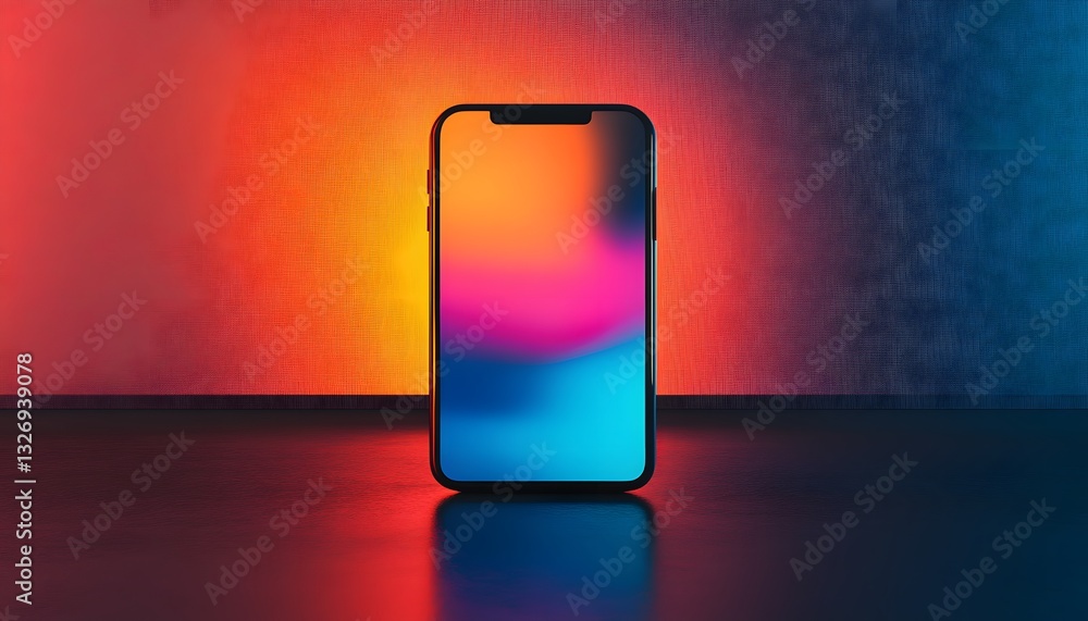Aufkleber Modern Smartphone Displaying Vibrant Abstract Color Gradient Background