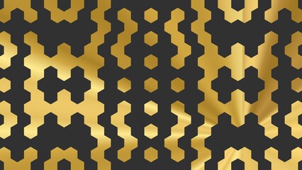 Luxurious gold hexagonal geometric pattern with metallic shine. A symmetrical gold hexagonal pattern on a black background with a metallic reflective effect for a luxurious design