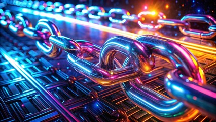 Futuristic Glowing Chain Links: Abstract Digital Technology Background