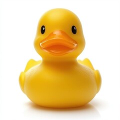 Cheerful Yellow Rubber Duckling on White Backdrop Bath Time Fun Playful Aquatic Toy in Studio Lighting Clean Minimalist Composition for Children