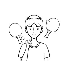 卓球部・卓球・部活を頑張る男子学生（線画）
