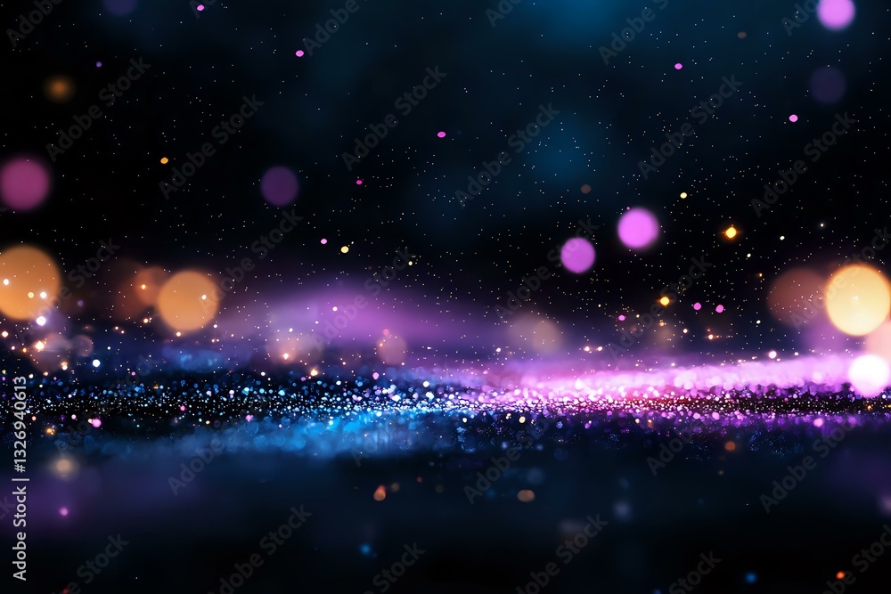 Aufkleber magical sparkles and bokeh lights on dark background with blue and pink glowing particles creating d