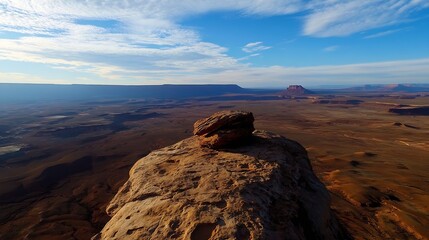 Obraz premium Vast Desert Landscape with Stunning Sky View and Isolated Rock Formation at Sunset : Generative AI