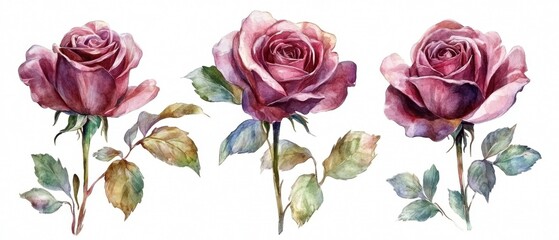 Watercolor roses in full bloom a delicate floral composition showcasing the beauty of nature in a soft and romantic style