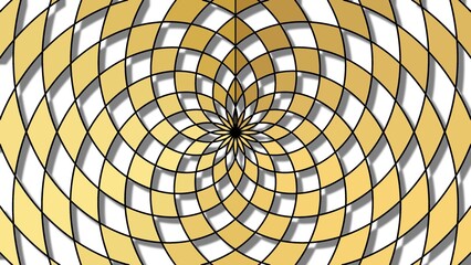 Naklejka premium Gold and White Geometric Spiral papercut Pattern. Abstract geometric spiral with gold and white sections, creating an optical illusion effect.