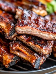 Deliciously Grilled Barbecue Ribs Glazed with Sauce and Perfectly Cooked to Perfection : Generative AI