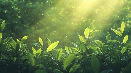 Fototapeta premium Sunlight Filtering Through Lush Green Leaves in a Tranquil Setting