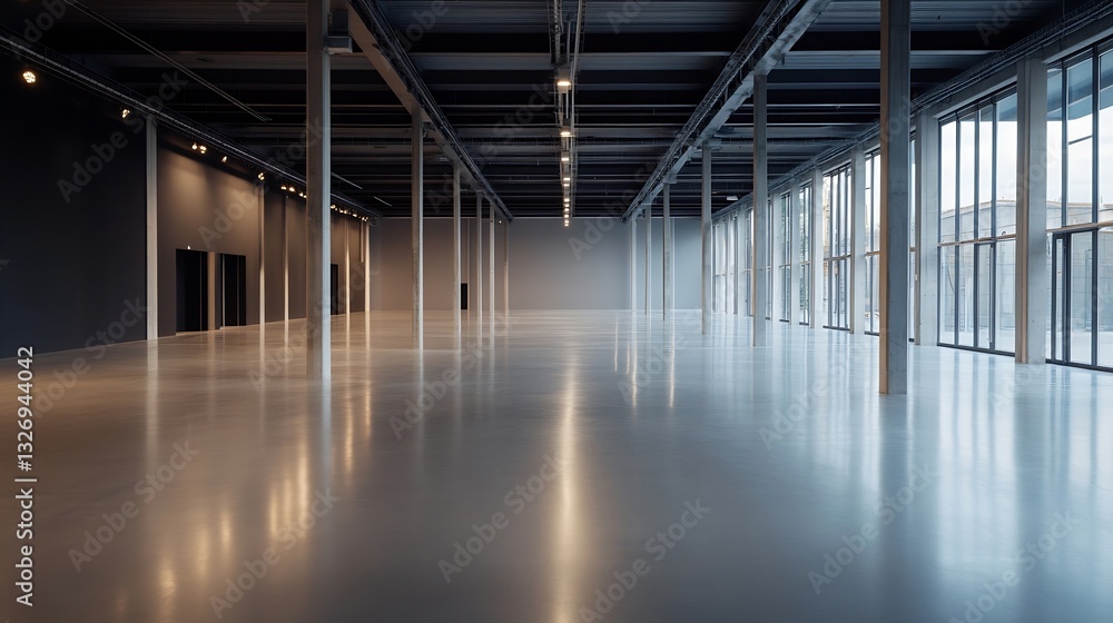 Aufkleber Minimalist Empty Hallway with Modern Architecture and Bright Natural Light Streaming Through Windows : Generative AI