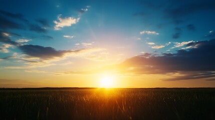 Fototapeta premium Breathtaking sunset over a peaceful landscape with golden hues illuminating the sky : Generative AI