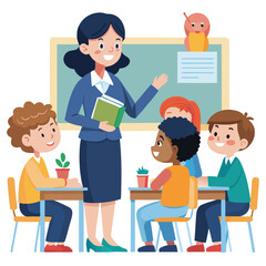 hildren Gathered Around in a Classroom Setting vector