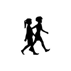 Boy and girl walking together on the beach vector.
