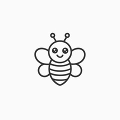 Honey Bee icon. Cartoon flying bee. Insect flying character. minimalist head logo, Icon, element. Vector illustration