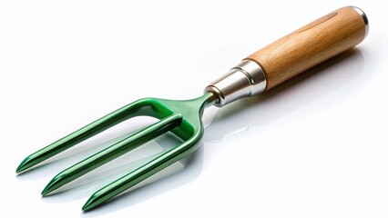 Fototapeta premium Gardening Hand Fork Isolated on White, Close-up Studio Shot of Metal Garden Tool