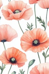 Fototapeta premium Watercolor Poppies in Delicate Coral Hues Capturing the Essence of Spring with Soft Petals and Artistic Brushstrokes