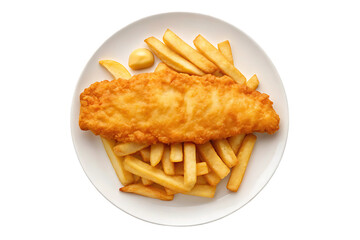 Delicious crispy fish and chips with tartar sauce.