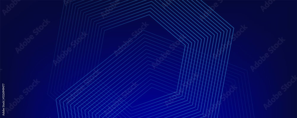Poster blue abstract background with hexagon lines. geometric lines pattern. modern shiny blue gradient lin