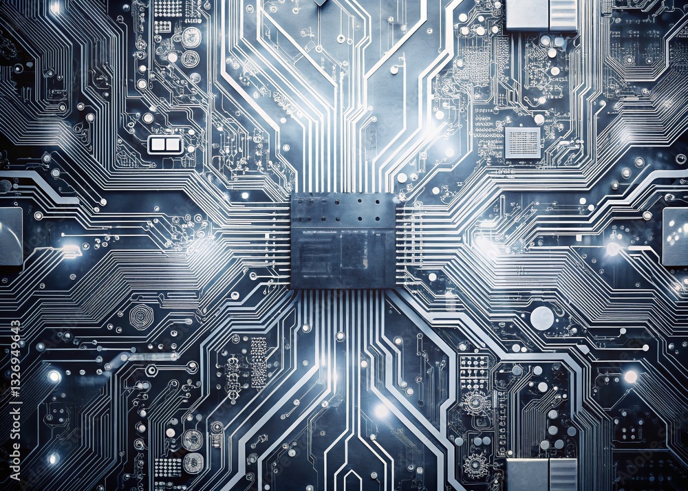 Aufkleber geometric tech patterns: monochrome circuit board double exposure background