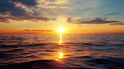 Obraz premium Vibrant sunset over ocean horizon reflecting colorful skies creating an enchanting coastal view : Generative AI