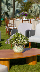 table and chairs in garden