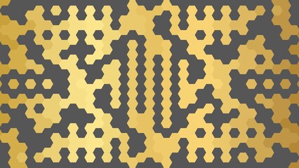 Abstract gold and black honeycomb pixel art pattern, great for backgrounds, textiles, and digital designs