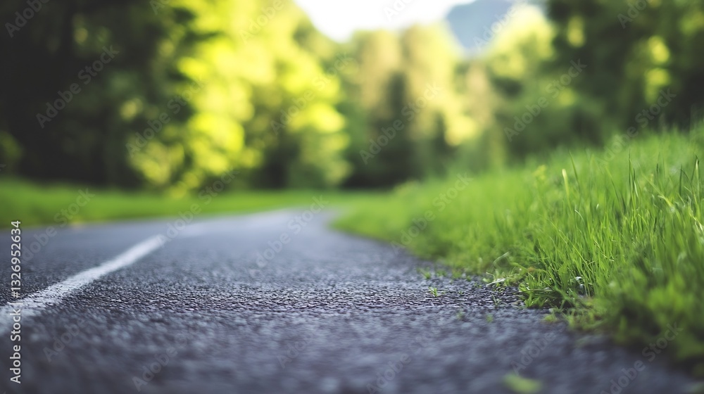 Poster Serene winding path leading through lush greenery and trees on a sunny day : Generative AI