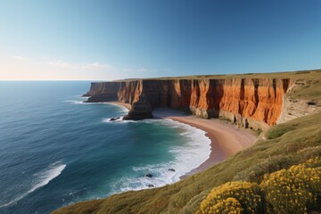 Obraz premium there is a view of a beach and cliffs from a cliff