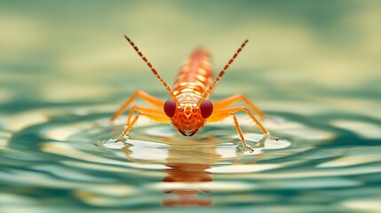 Fototapeta premium Close-up of Vibrant Insect Swimming on Calm Water Surface