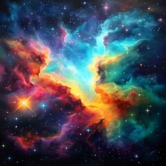 Colorful nebula in deep space showcasing vibrant gases and stars in a stunning cosmic display and mysteries of celestial galaxies in space.