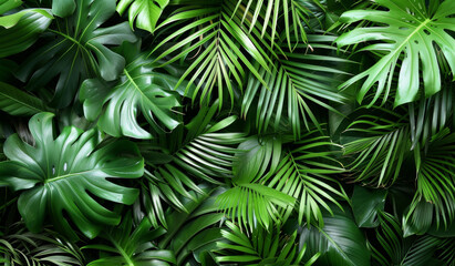 lush green tropical leaf background. jungle foliage