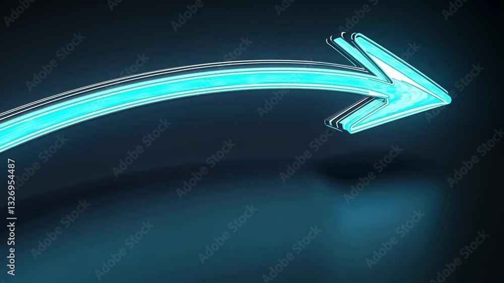 Poster glowing blue arrow pointing right modern neon design symbolizing direction and movement with light a