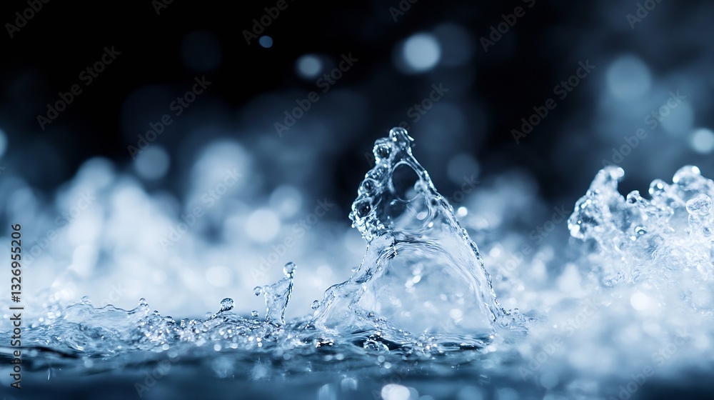 Poster Captivating water splash in vibrant hues with sparkling droplets in motion against a blurred background : Generative AI