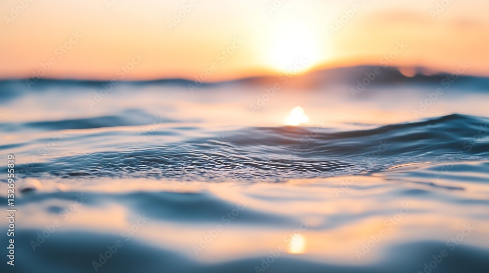 Poster calming waves of water at sunrise creating a serene atmosphere for relaxation : generative ai