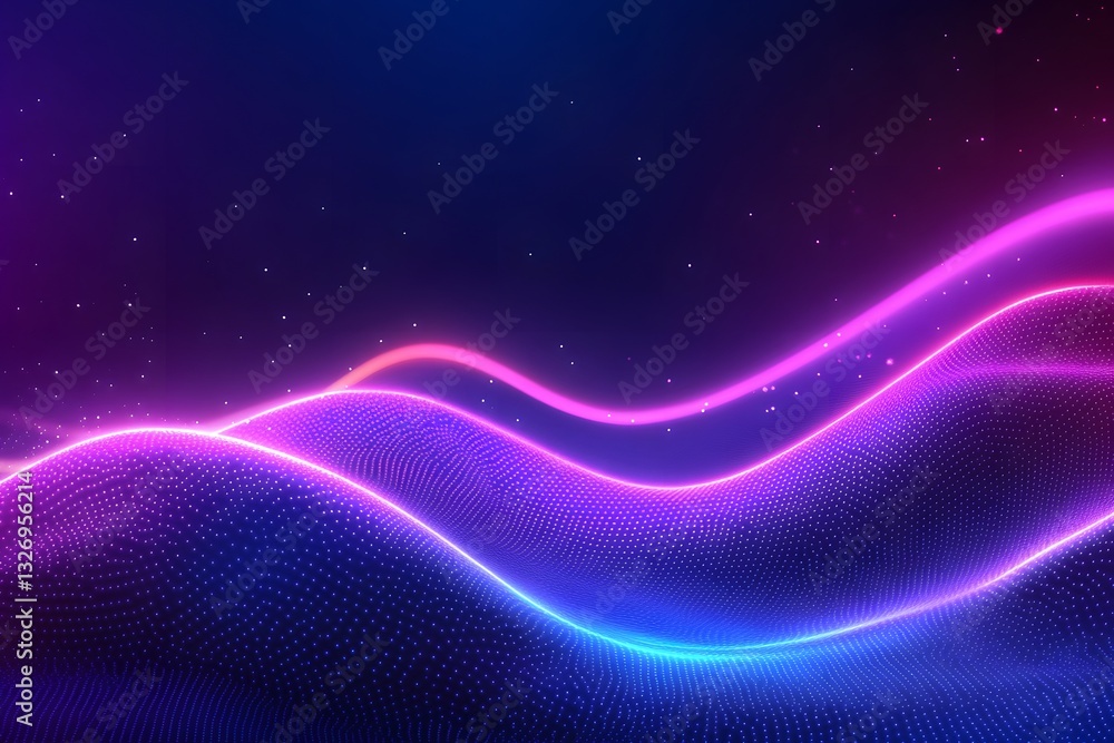 Poster vibrant neon colored abstract landscape with dynamic speed lines and dotted patterns