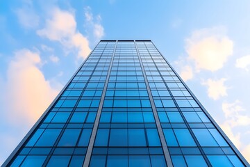 Towering Glass and Steel Contemporary High Rise Apartment Building in Downtown Metropolitan Cityscape