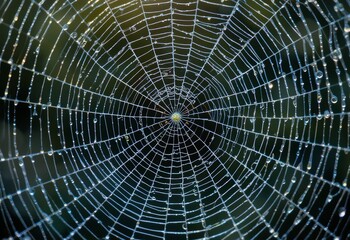 Spiderweb with a glistening dew drops.