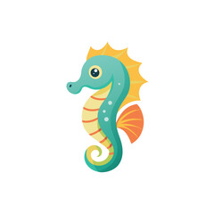 Obraz premium Cute seahorse Cartoon illustration for kids Water animal wildlife. Cute seahorse with smiling face on white background