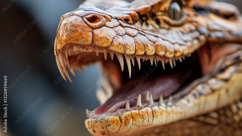 Poster closeup of a majestic crocodile with mouth open showcasing its powerful jaws and teeth : generative 
