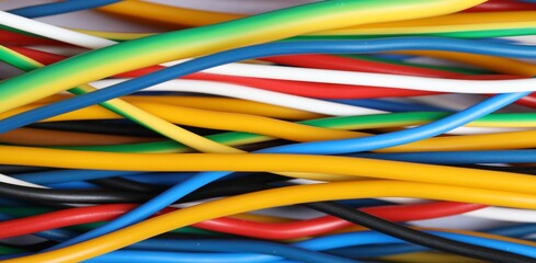 Many colorful electrical wires as background, closeup