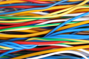Many colorful electrical wires as background, closeup