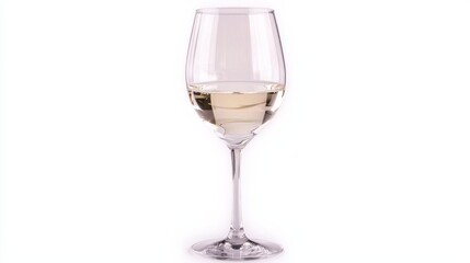 Elegant glass of white wine reflecting light on a minimalistic background