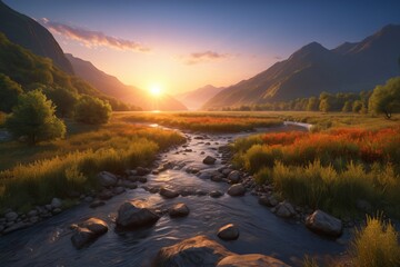 arafed view of a river running through a lush green valley