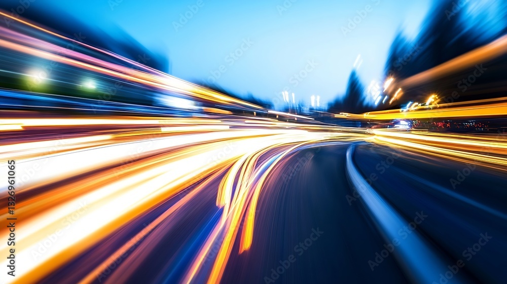 Aufkleber dynamic light trails create a mesmerizing effect on a city street during twilight : generative ai